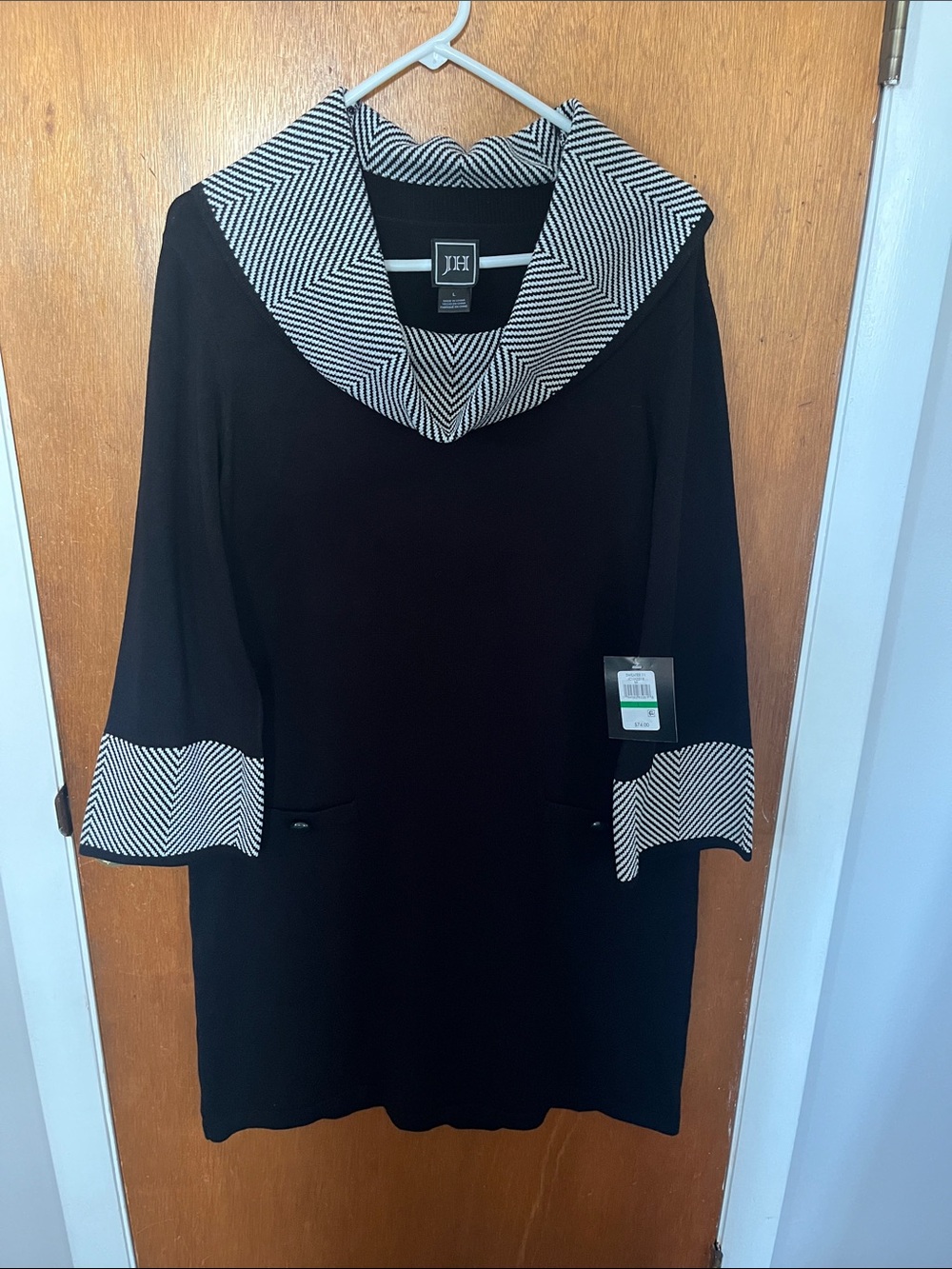 JM Collection Black Sweater Dress with Herringbone Trim